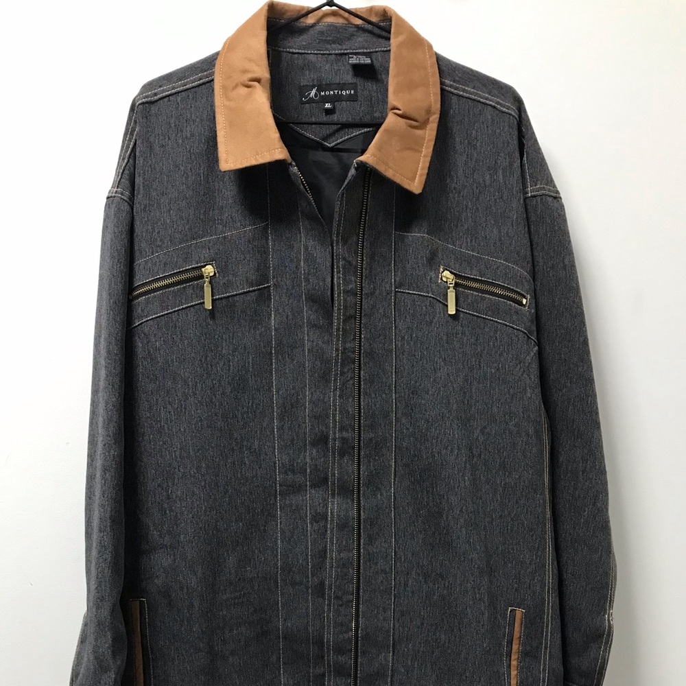 Stylish Montique Denim Look Gold Zipper Lightweight Jacket!